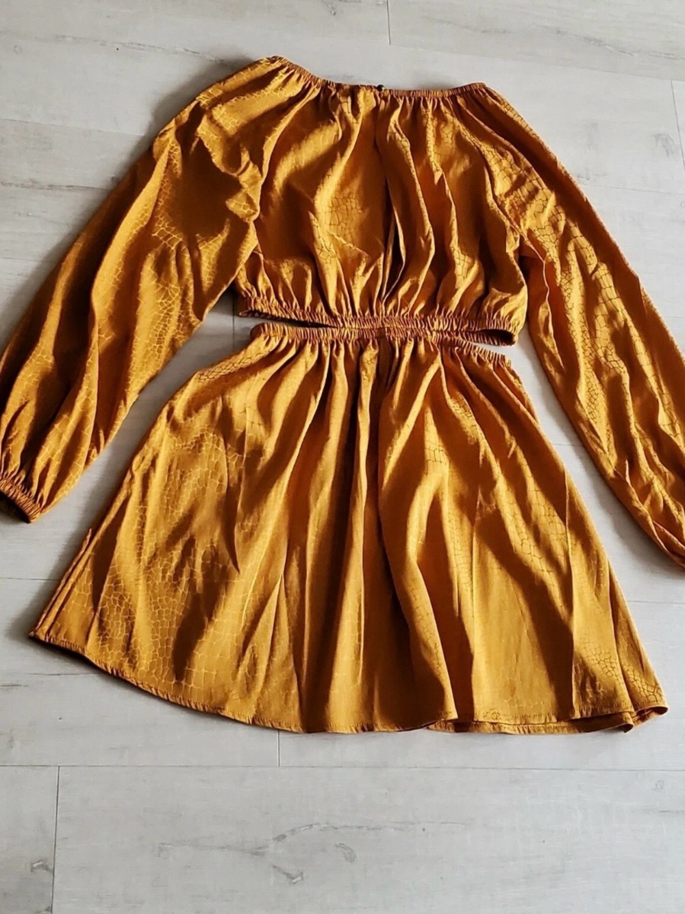 Spense Mustard Yellow Off-Shoulder Long Sleeve Dress